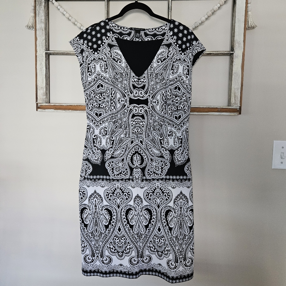INC International Concepts Black and White Damask Patterned Dress Women's Large